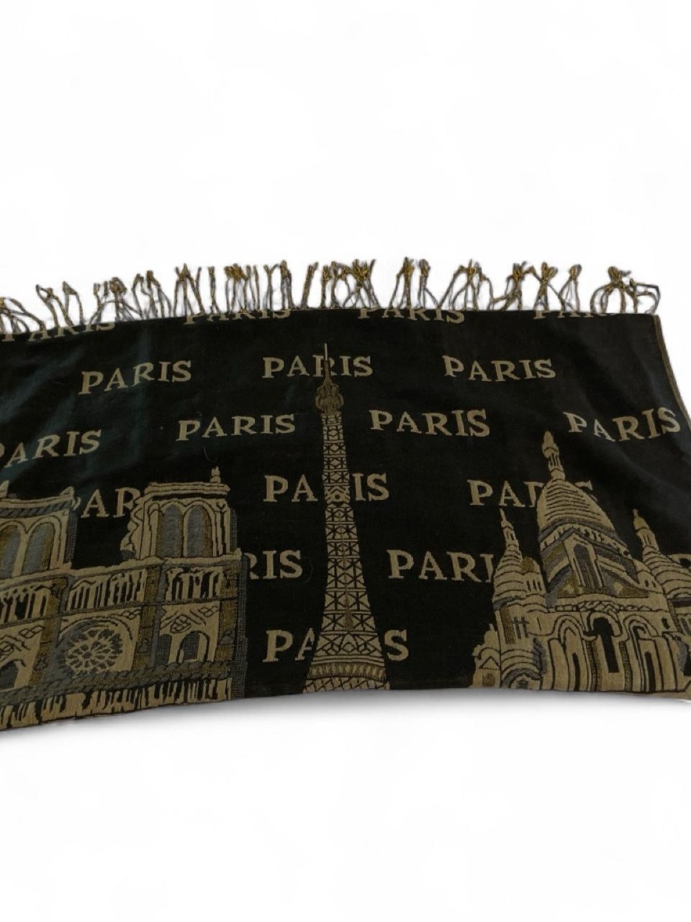 Paris Landmark Jacquard Fringe scarf - Black and Gold